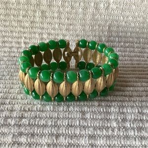 Trifari vintage Cleopatra bracelet with faux jade beads.